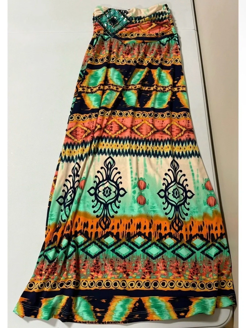 Venus Teal Coral Beaded Boho Bohemian Y2K Maxi Skirt Bottoms Size XS 🩵🤎✨ #venus
